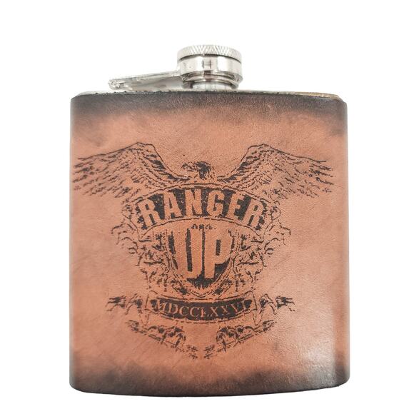 Ranger Up Gentleman's Flask MDCCLXXVI Custom Refined Leather Wrap in Tan - Picture 1 of 5